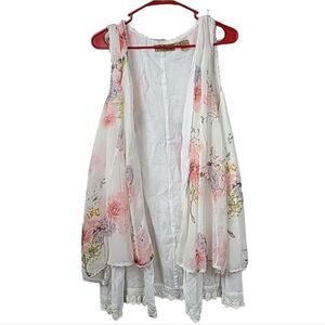 R Cinco Ranch Boho Hippie Western Embroidered Floral Print Draped Layered Vest